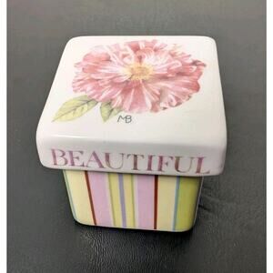 Vintage Marjolein Bastin Porcelain Trinket Box Beautiful Bloom Pansy 1999